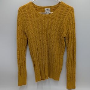 St John's Bay Women Cable Knit Mustard Sweater Small Cotton Autumn Core Academia